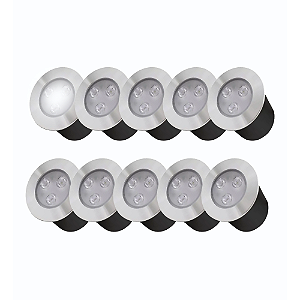 Kit 10 Spot Balizador LED 3W Embutir Para Chão Jardim, Piso E Escada Branco Frio IP67 A Prova D'Agua