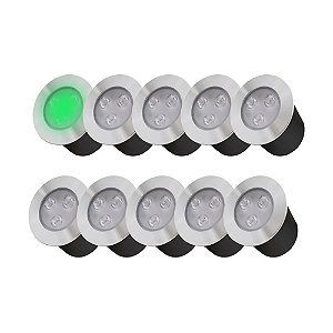 Kit 10 Spot Balizador LED 3W Embutir Para Chão Jardim, Piso e Escada Verde IP67 A Prova D'Agua