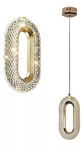Luminária Pendente Led Cristal Oval Dourado Moderno - 3 Cores