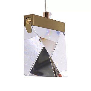 Luminária Pendente Abstrata Cristal Triângulo Dourado LED - 3 Cores
