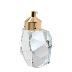 Luminária Pendente Diamante Cristal Lavabo Cabeceira LED - 3 Cores