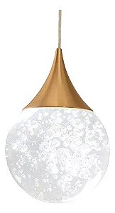 Luminária Pendente Cúpula Bolhas Cristal Dourado LED - 3 Cores