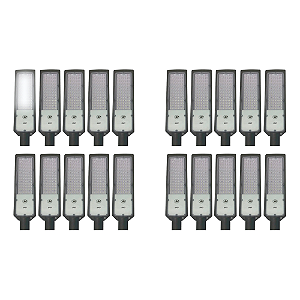 Kit 20 Luminária Publica LED 200W Para Poste SMD Com Base e Relê Fotocélula IP67 Branco Frio 6000K