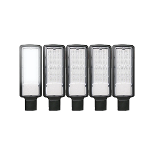 Kit 5 Luminária Publica LED 150W Para Poste SMD Slim Com Relê Fotocélula Embutido IP67 Branco Frio 6000k