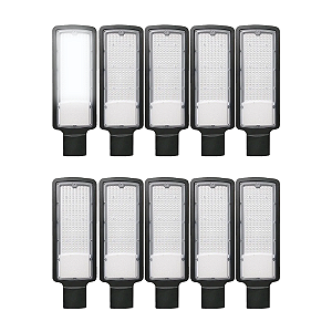 Kit 10 Luminária Publica LED 200W Para Poste SMD Slim Com Relê Fotocélula Embutido IP67 Branco Frio 6000k