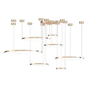 Lustre Pendente LED Dourado 7 Anéis Aros Branco Quente 3000K