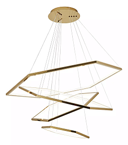 Pendente LED Hexagonal 4 Anéis Aros Dourado Branco Quente 3000K