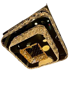 Luminária Plafon LED Lustre Cristal Quadrado 3 Cores Com Controle