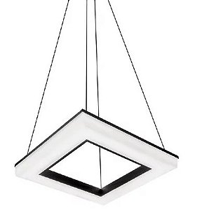 Luminária Lustre Pendente Quadrado Preto Branco Quente 3000K
