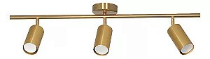 Spot LED Sobrepor Trilho Teto Parede MR16 Dourado Para 3 GU10