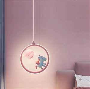 Luminária LED Pendente Unicórnio Rosa