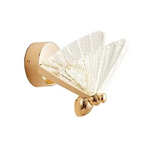 Luminária Arandela LED Borboleta Dourada Para Parede Branco Quente 3000k