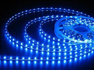 Fita LED 5050 Azul Siliconada Prova D'água 5 Metros + Fonte 