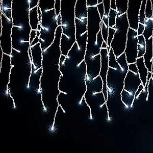 Pisca Pisca Cascata LED Natal Fixo 220V 10m Fio Branco 400LEDs Branco Frio 6000K
