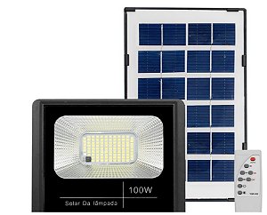 Refletor Painel Solar 100W LED Bateria Recarregável Litio Com Controle Branco Frio IP67