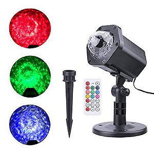 Luminária LED 6W Espeto de Jardim Laser Efeito Agua Natal IP66 com Controle Remoto