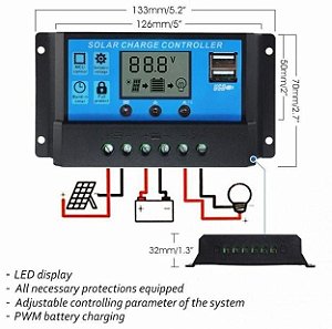 Controlador De Carga Solar LCD Display 20a 12/24v