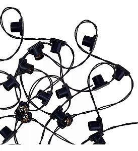 Varal para Lâmpada 80 Metros Com 80 Bocais Fio Preto