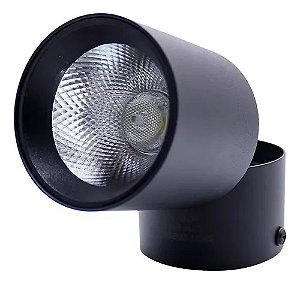 Spot Led 10W Sobrepor Preto Redondo Luz Direcionável Bivolt Branco Quente 3000k