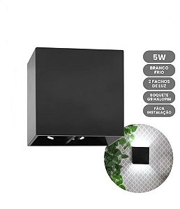 Luminária Arandela LED 5W Facho Duplo Ajustável Externo A prova d'agua IP66 Branco Frio 6000k - Preto