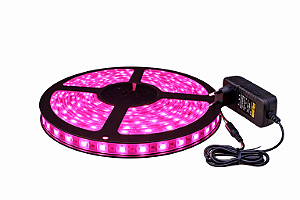 Fita LED 5 Metros 12v 5050 Rosa Pink Siliconada IP65 Prova D'água + Fonte