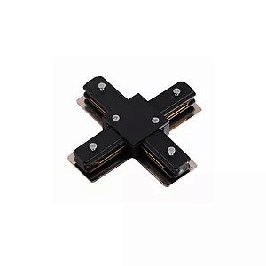 Conector Emenda tipo X para Trilho Eletrificado LED Cor Preta