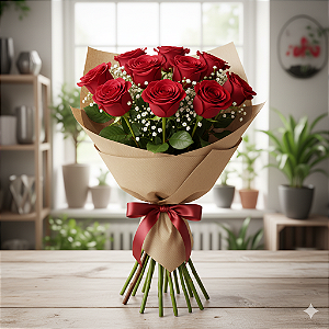 Buquê com 12 rosas Vermelhas