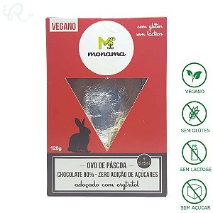 Ovo de Páscoa com Chocolate 80% Cacau adoçado com Erytritol 120g - Monama