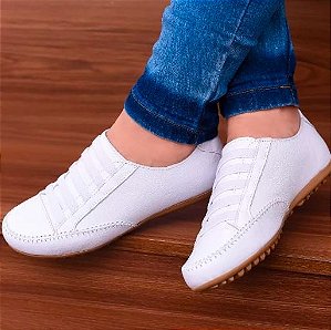 SAPATÊNIS FEMININO EM COURO LEGÍTIMO BRANCO