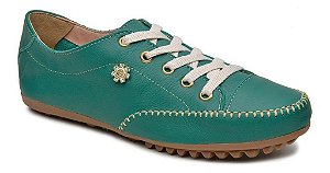 SAPATÊNIS FEMININO EM COURO LEGÍTIMO VERDE COM BROCHE