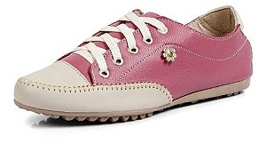 SAPATÊNIS FEMININO EM COURO LEGÍTIMO ROSA COM BROCHE