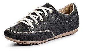 SAPATÊNIS FEMININO SINTÉTICO PERFURADO PRETO
