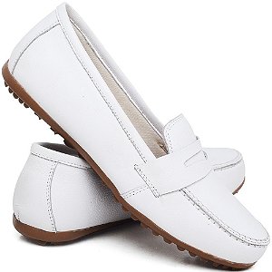 MOCASSIM FEMININO COMFORT DE COURO BRANCO
