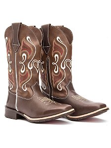 BOTA TEXANA WESTERN BORDADA FEMININA DE COURO CANO LONGO