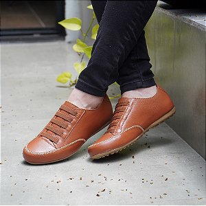 SAPATÊNIS FEMININO EM COURO LEGÍTIMO CARAMELO