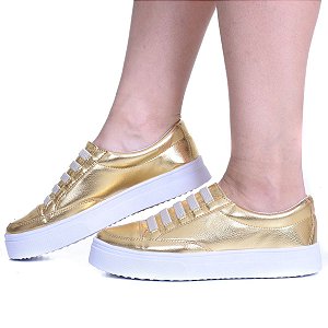 TÊNIS FEMININO SOLADO PLATAFORMA DOURADO AJUSTE ELÁSTICO