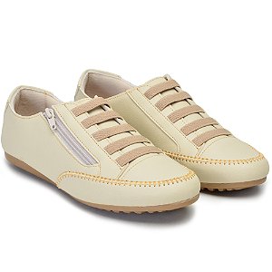 Sapatênis Feminino Bege Casual Comfort- Zíper Lateral