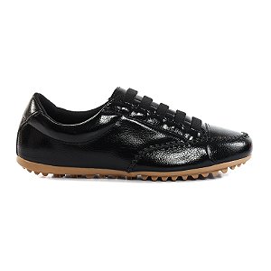 Sapatênis Feminino Preto Verniz Casual Elástico