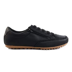 Sapatênis Feminino Preto  Casual Elástico com Ziper