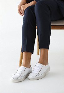 TÊNIS FEMININO BRANCO CASUAL BÁSICO EM COURO LEGÍTIMO