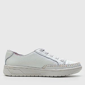 TÊNIS FEMININO BRANCO CASUAL BÁSICO EM COURO LEGÍTIMO COM ELÁSTICO