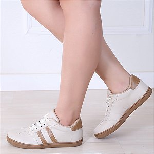 Tênis Vintage de Couro Off White Com Listra