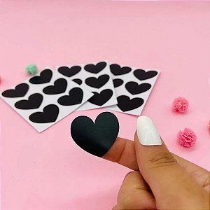 Etiqueta Coração Adesiva 3x2,5cm Lacre De Embalagem Preto Fosco Coração