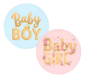 Adesivo Chá Revelação Team Girl Boy Redondo Rosa E Azul