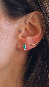 Brinco Modern Esmeralda e Brilhantes em ouro 18k