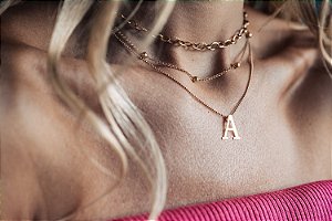 Colar de Bolinhas com Letra Inicial em ouro 18k