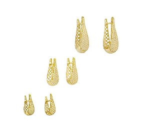 Argola Gota com Zircônia em ouro 18k