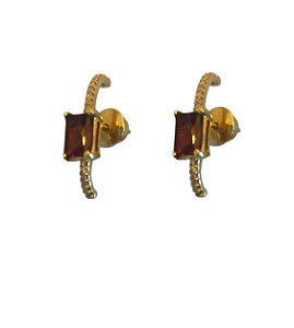 Brinco Ear Hook com Gemas Coloridas em ouro 18k