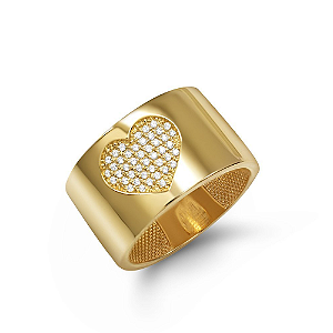 Anel de Ouro 18k com Pavê de Zircônias de Coração