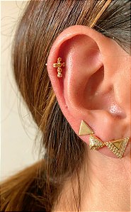 Brinco Triângulo com Diamantes 3D em ouro 18k